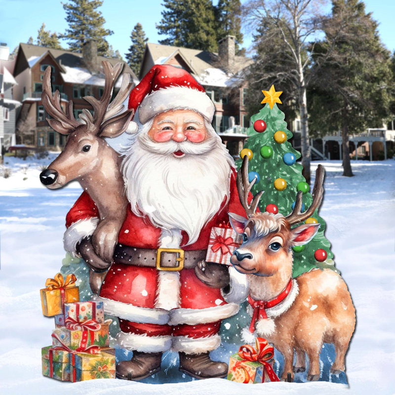 Figurine Père Noël avec des rennes