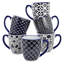  Flyn 6 Piece 16 Ounce Assorted Design Stoneware Mug Set in Navy Blue and White