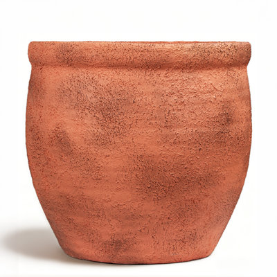 Pot de fleurs 9 po Dia Fiberstone - Pot de fleurs décoratif en terre cuite patiné avec finition matte texturée et trou de drainage, pot de fleurs rustique pour l'extérieur pour patio, porche, décoration de jardin