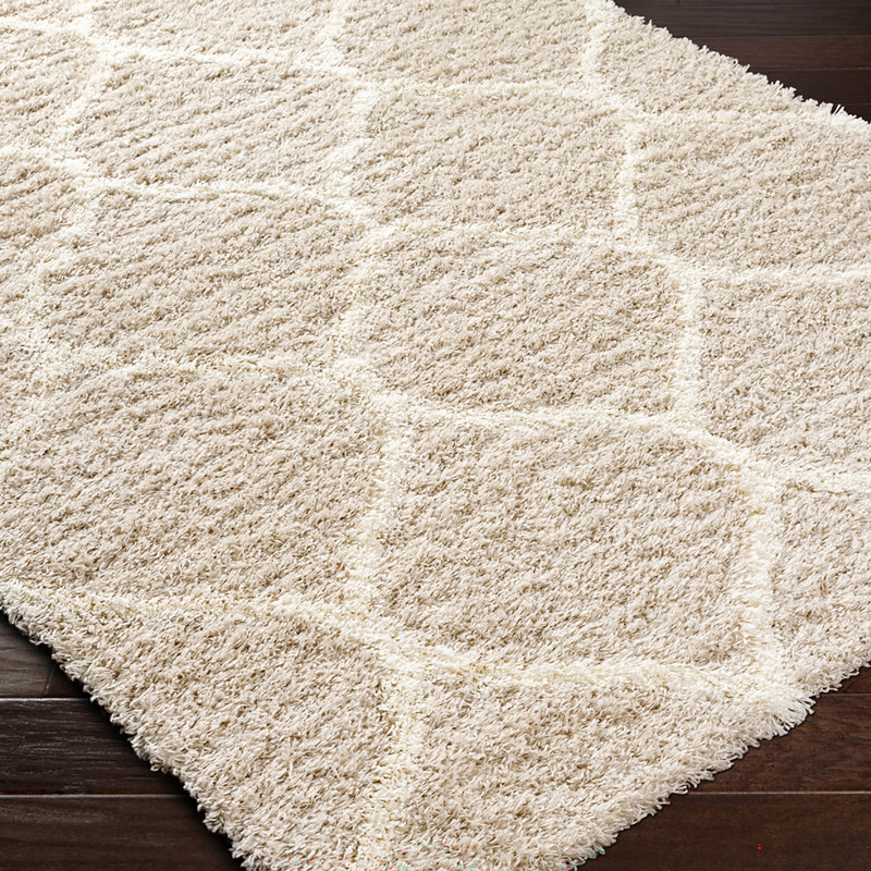 Beige Cream Modern Shaggy Rug, Geometric Easy to Clean Rug For Living Room, Dining Room, Bedroom, Kitchen