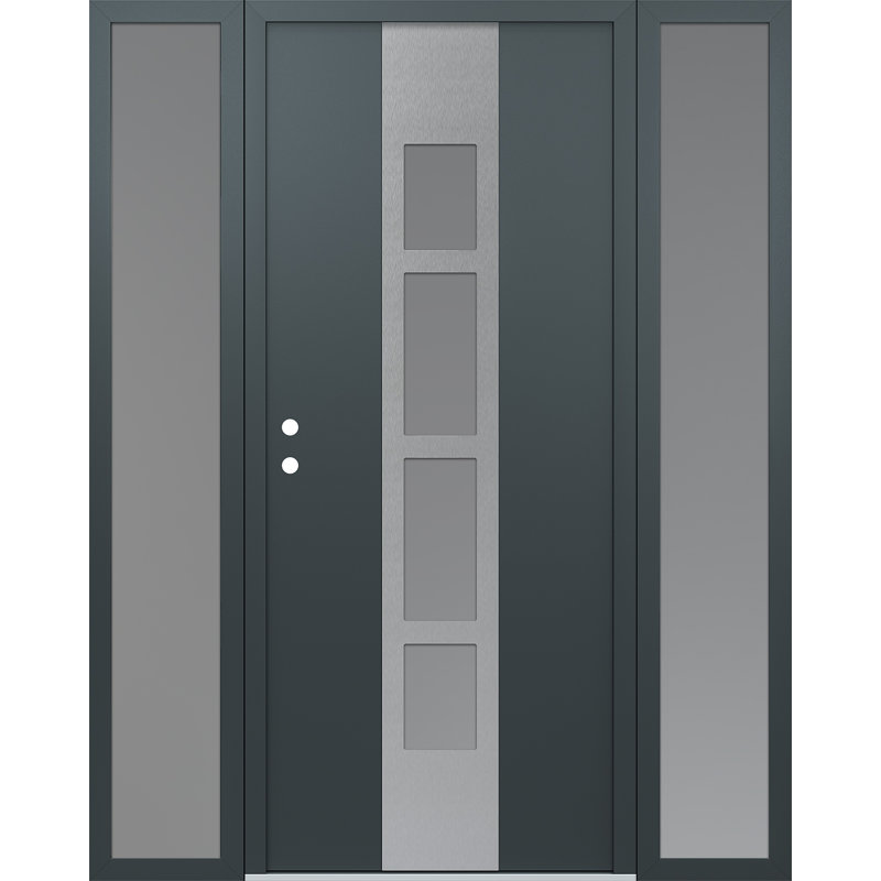 Porte d'entrée pré-suspendue en acier argenté Diamond A10 avec deux panneaux latéraux Diamond, L 65,69 po x H 81,69 po