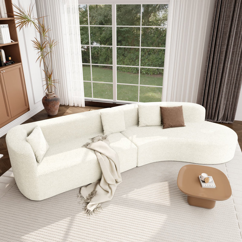 Nargis 2 - Piece 132" Modern Curved Sectional Sofa, Beige Chenille, 27.2" H x 37.4" W x 132.3" L