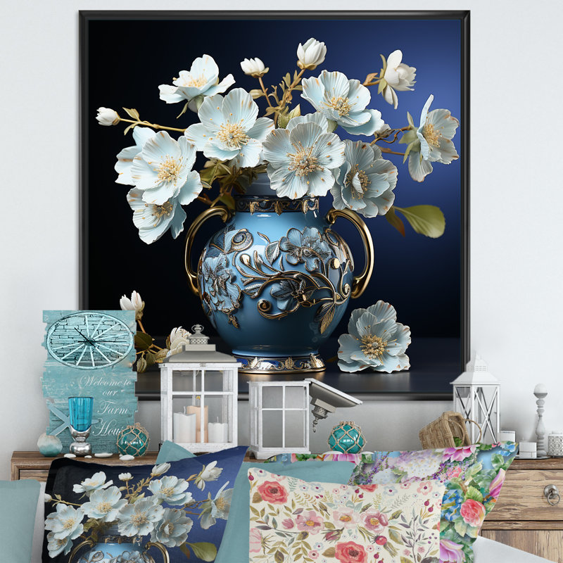 Arrangement de fleurs d'hibiscus blanc sur toile, Cadre flottant noir, H 24 po x l 24 po x P 1 po