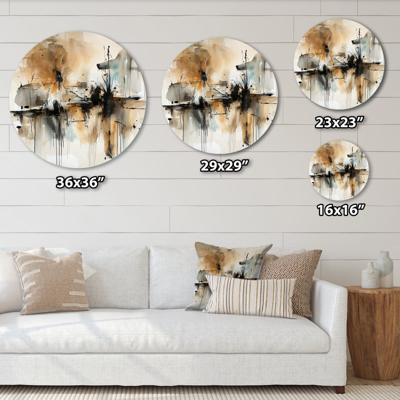 Radiant Light Abstract Painting - Abstract Modern Large Round Wall Art, Brown Metal Wall Art, 16" H x 16" W