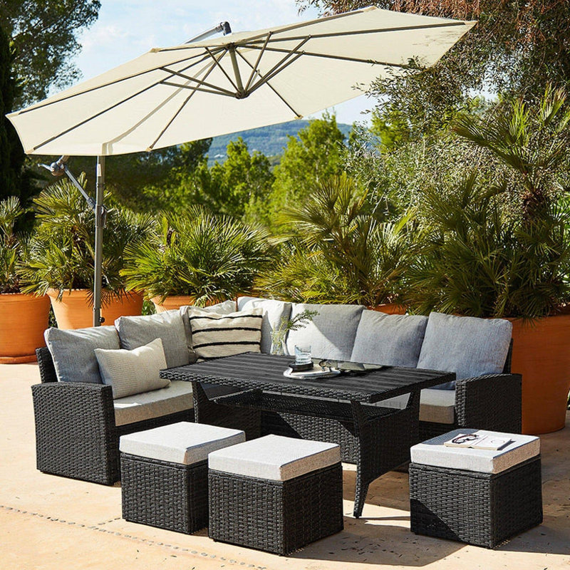 Allena 9 - Person Garden Lounge Set with Cushions, Black, Grey 