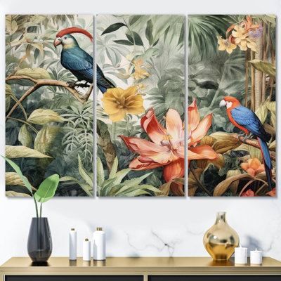 Perroquet au paradis II sur toile, reproduction de 3 pièces