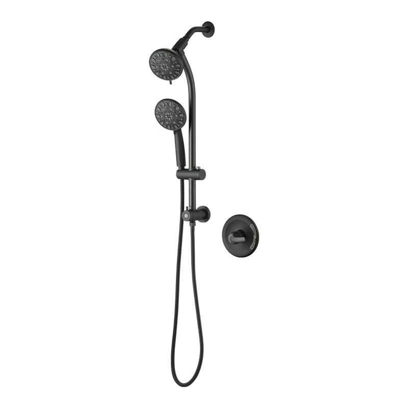 Système de douche avec pomme de douche à main à 7 réglages, robinet de douche avec valve en noir mat