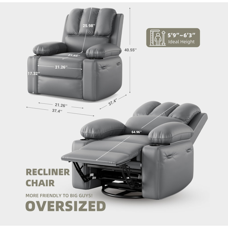 Fauteuil inclinable manuel avec porte-gobelets et poche de rangement latérale, canapé en cuir PU pour cinéma maison pour adultes