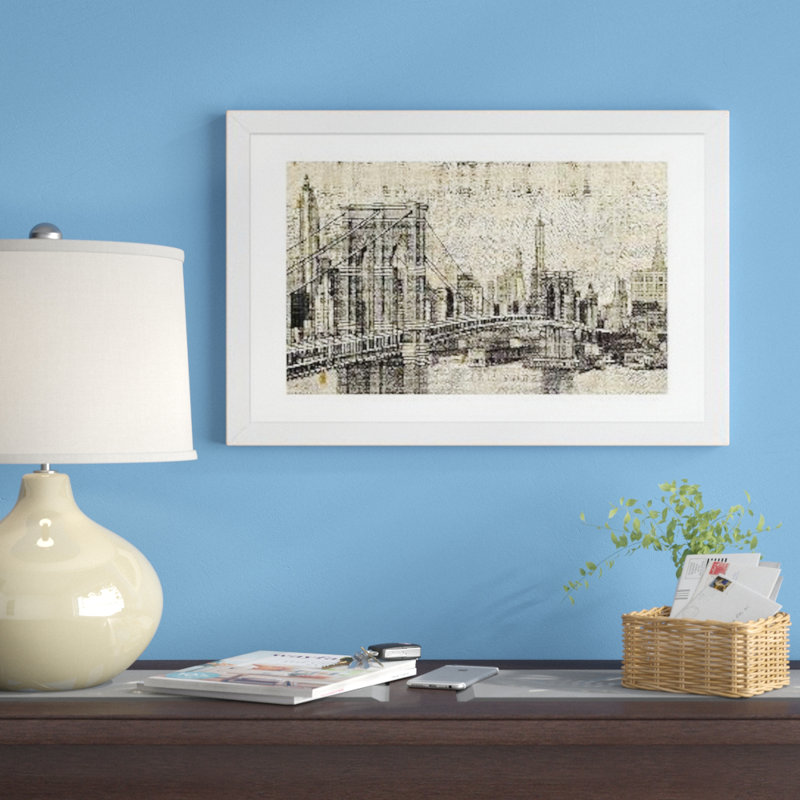 «Vintage NY Brooklyn Bridge Skyline» par Michael Mullan, reproduction de photo, H 24 po x l 32 po x P 1 po