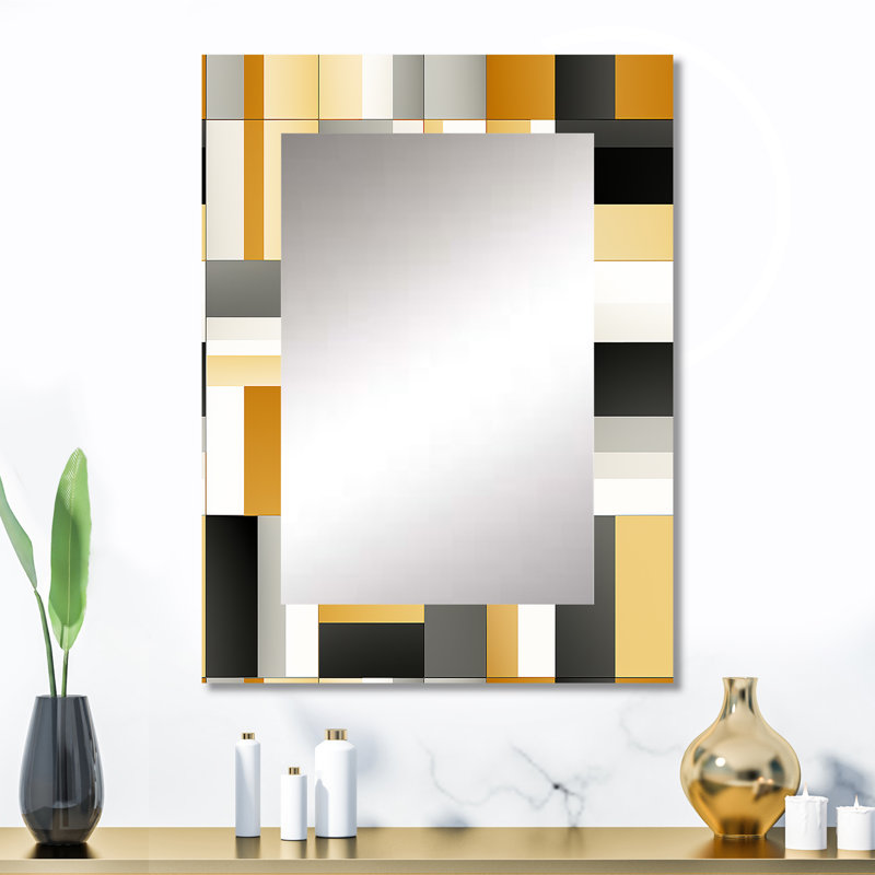 Heinrick Taupe Geometric Blocks Harmony - Geometric  Large Wall Mirror, Modern Unique Mirror, Printed Metal Art, 32" x 24"