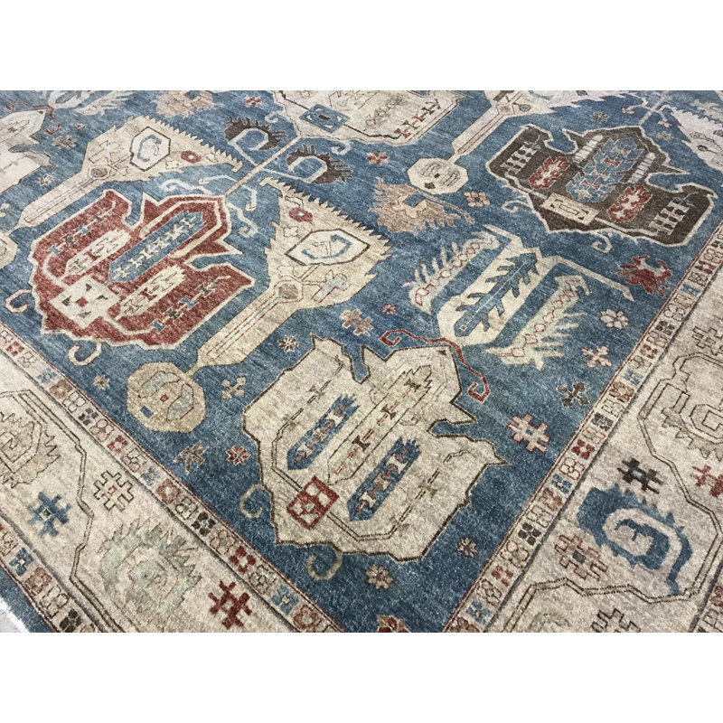 Hand-Knotted High-Quality Blue and Beige Area Rug