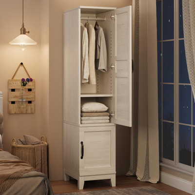 72 in Tall Narrow Wooden Armoire Wardrobe – 2-Door Clothing Cabinet with Hanging Rod-White