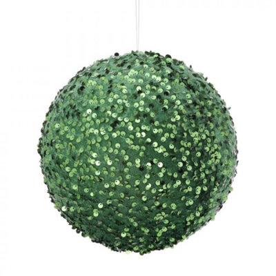 Green Sequins And Velvet Ball Ornament