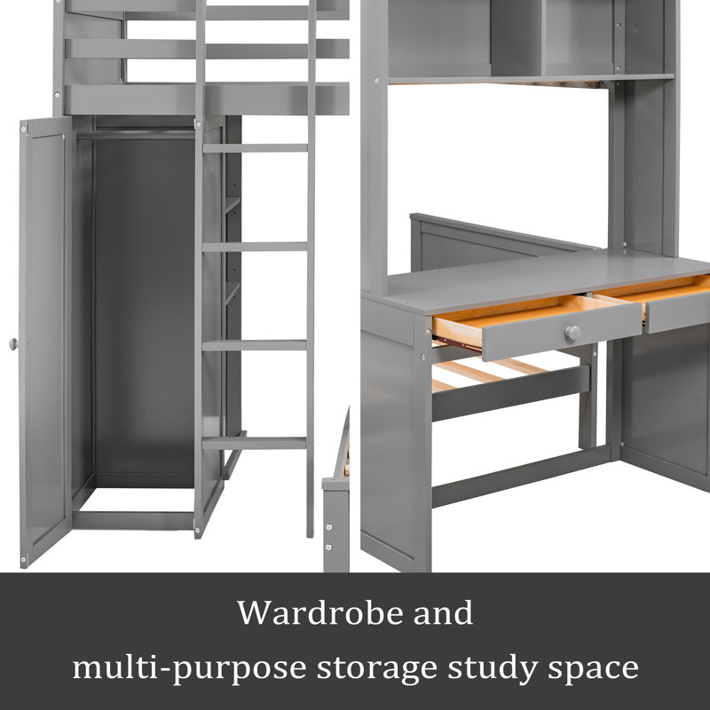 Lit mezzanine simple avec lit autonome, Gris