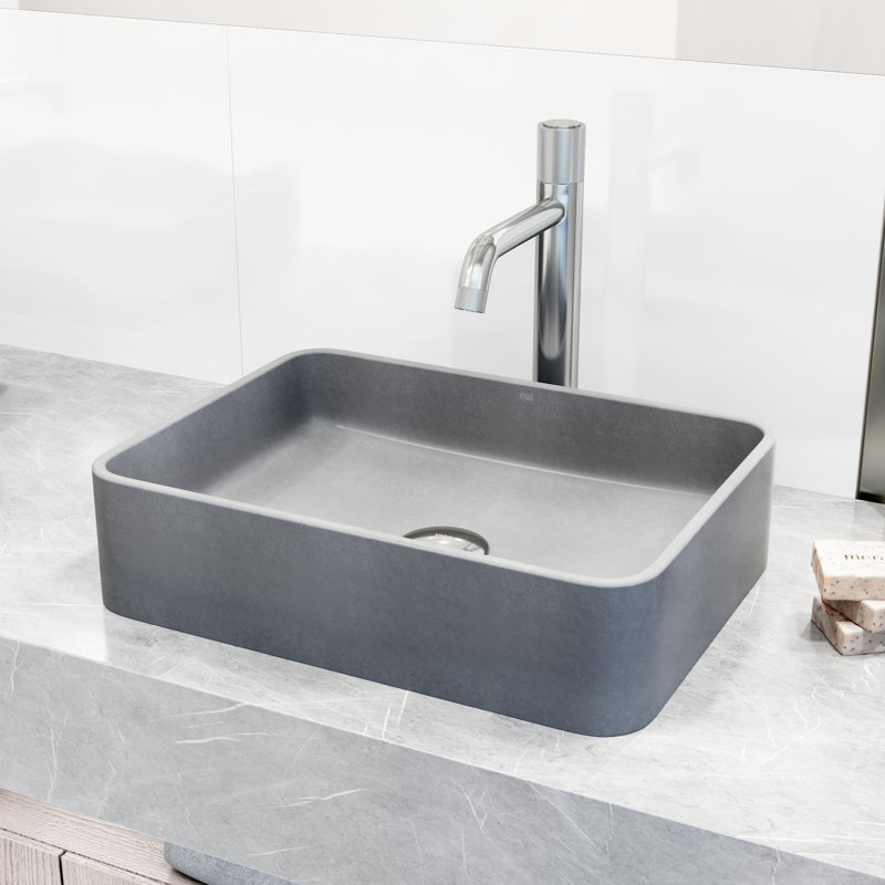 Segovia Gothic 16" L x 12" W x 4" H Gray Handmade Rectangular Vessel Bathroom Sink