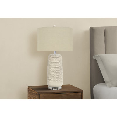 H 20 po, lampe de table, béton gris, abat-jour ivoire / crème, contemporain
