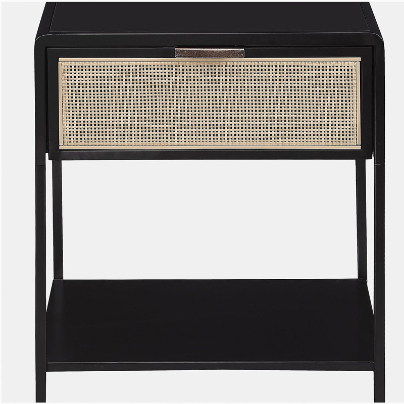 Duncan Black 1-drawer Radio Weave Cane Metal Bedside Table, Black