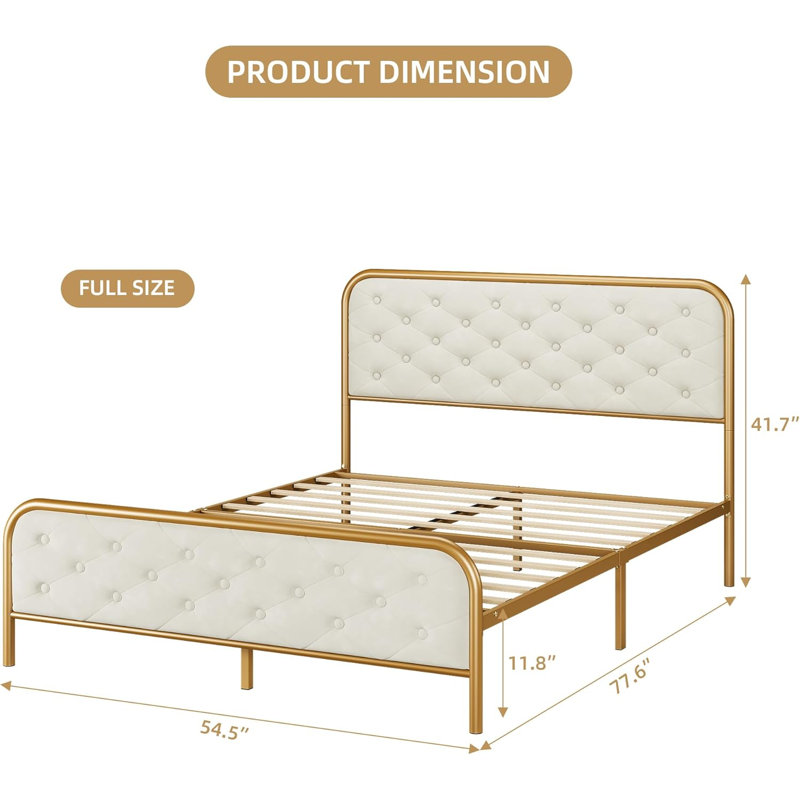 Shenya Upholstered Platform Bed, Full, White