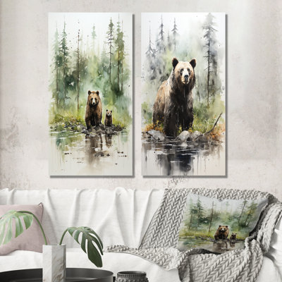 Brown Grizzly Bear In Wilderness I - Bear Canvas Prints Set Of 2