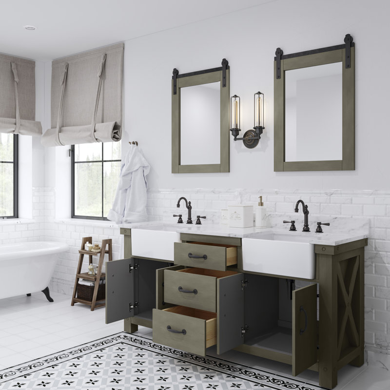 Paisley 72" Carrara White Marble Countertop Bath Vanity in Grizzle Gray with Faucet and Mirror