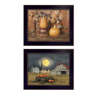 "Pumpkin Space Harvest Collection" 2-Piece Vignette By Billy Jacobs, Printed Wall Art, Ready To Hang Framed Poster, Black Frame