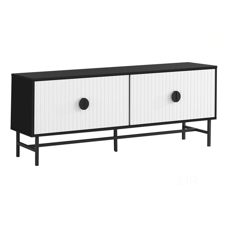 60.5'' Mid-Century Modern Buffet Cabinet With Adjustable Shelves, Geometric Fluted Design For Versatile Storage And Display, TV Stand