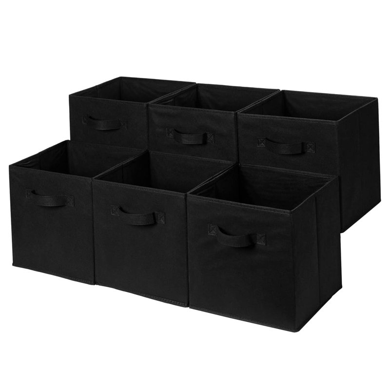 33 x 33 cm Collapsible Fabric Storage Cube with Handles,Pack of 6,Solid Grey, Black