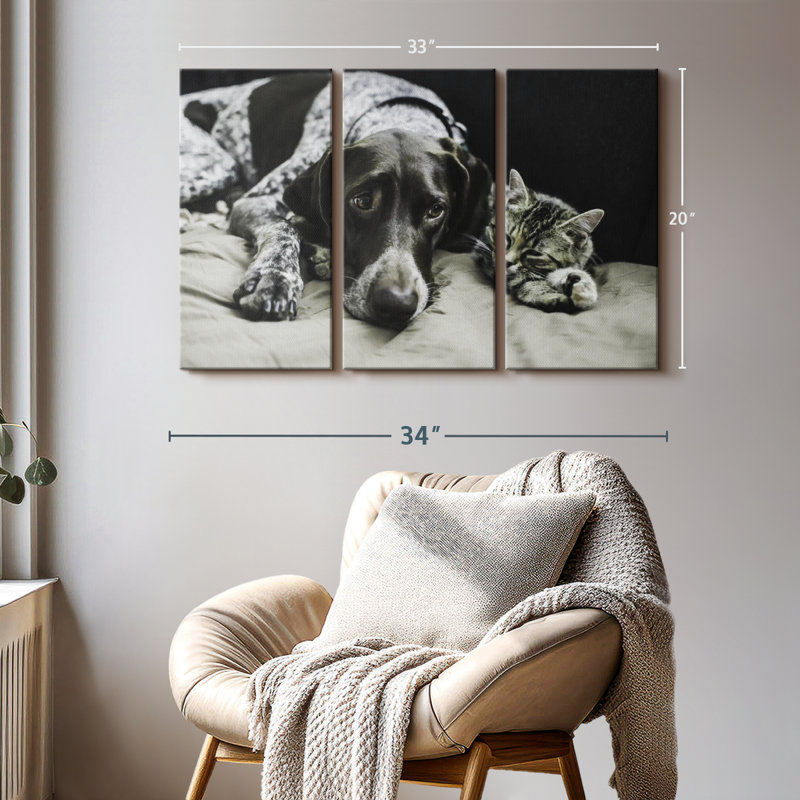 «Dog and Cat Friends» sur toile, H 20 po x l 33 po