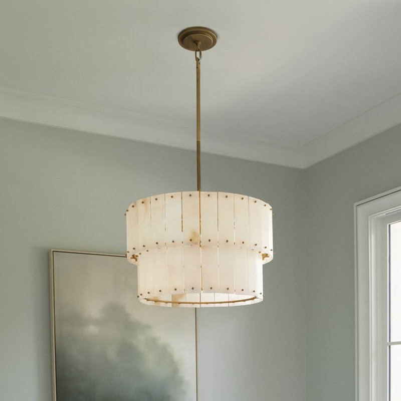 Simone 24" Six-Light Drum Chandelier w/ Natural Alabaster Panels