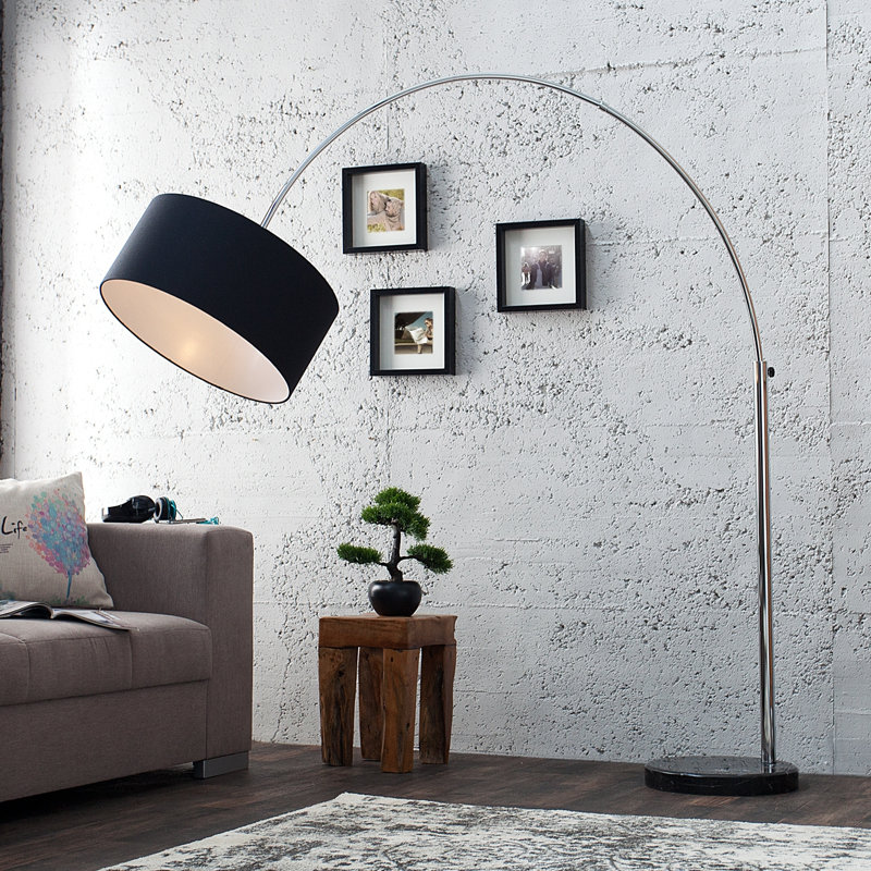 Daniels 170cm Silver Arched Floor Lamp, Black