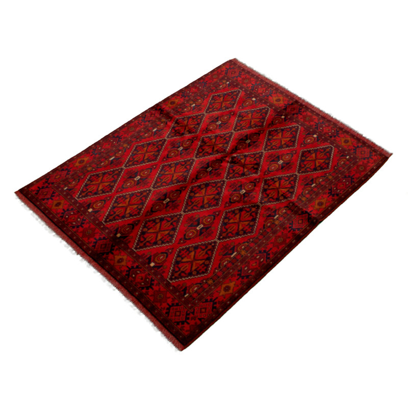Tapis décoratif en laine rouge foncé de conception unique noué à la main New Age de 4 pi 11 po x 6 pi 3 po Derryn-Lee