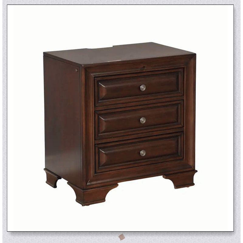Table de chevet en bois de cerisier brun avec poignée ronde en nickel, style transitionnel pour les chambres à coucher modernes et traditionnelles