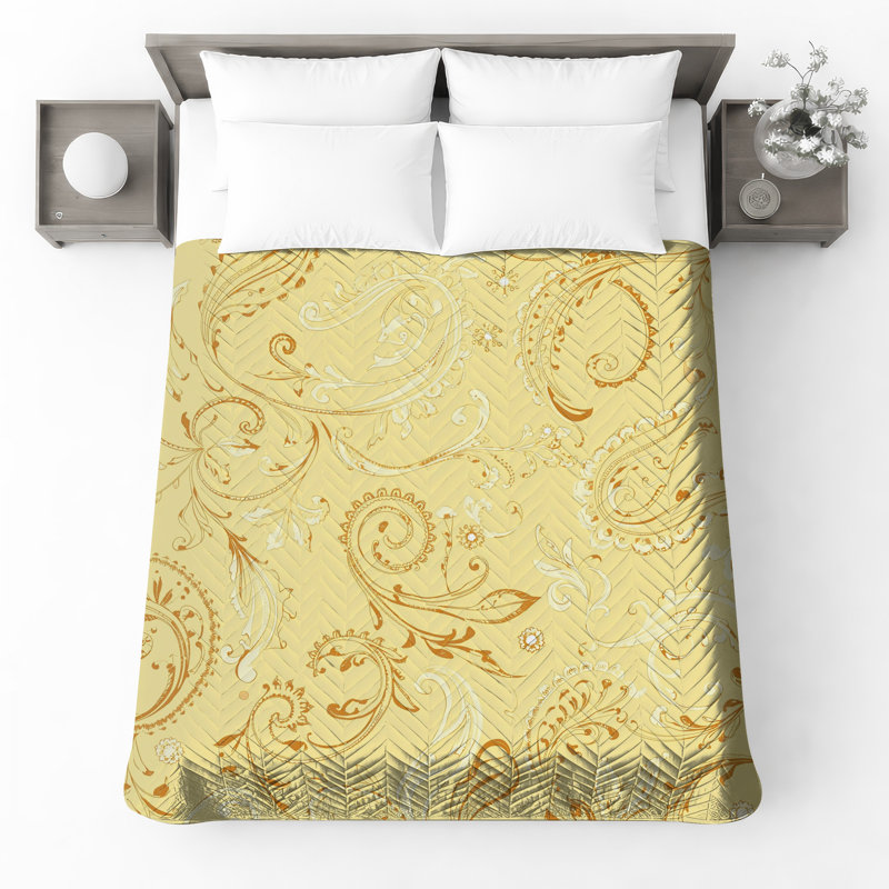Couvre-lit matelassé jaune à motif cachemire toutes tailles, Full / Double