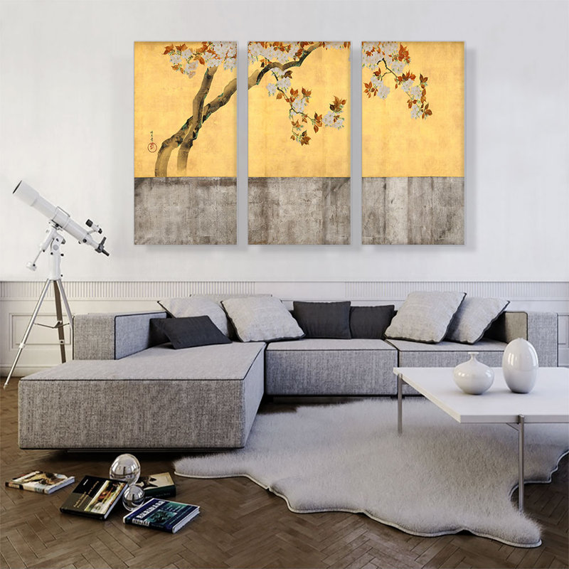 «Blossoming Cherry Trees» par Sakai Hoabo - ensemble de 3 reproductions d'art sur toiles tendues