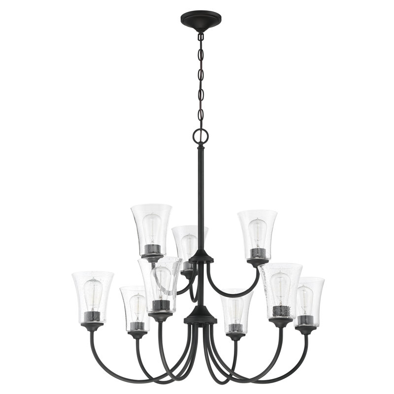 Peral   9 - Light Dimmable Classic / Traditional Chandelier, Clear Seeded, Flat Black