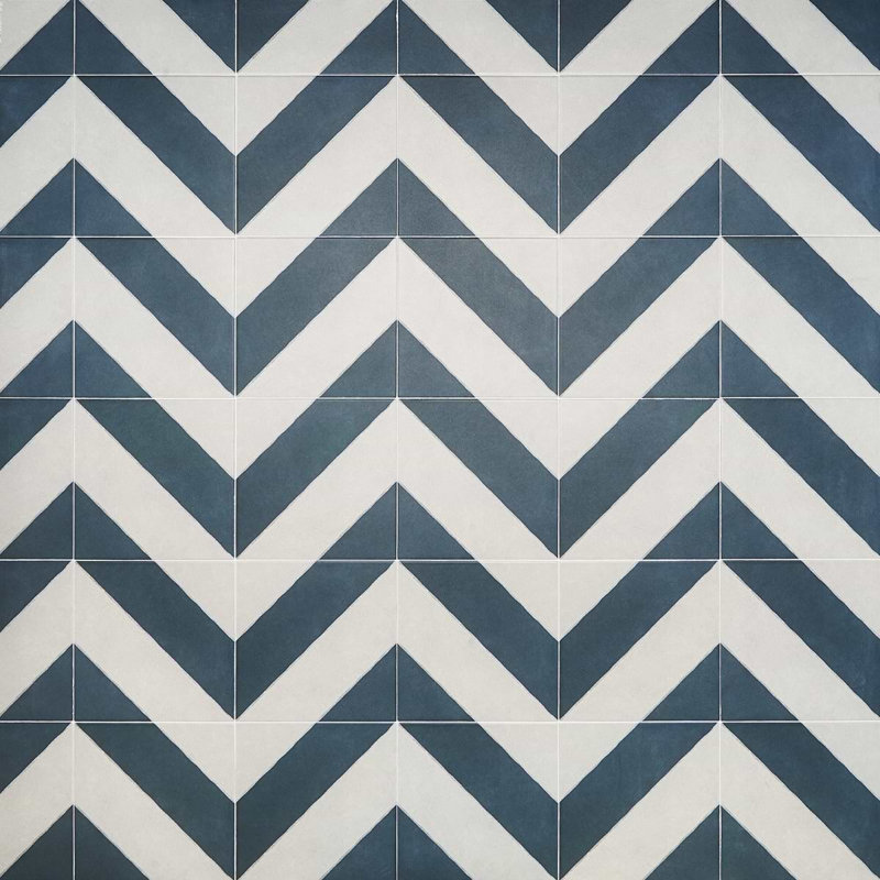 Auteur Chevron 9x9 Matte Porcelain Tile, Diagonals Chevron Navy Blue