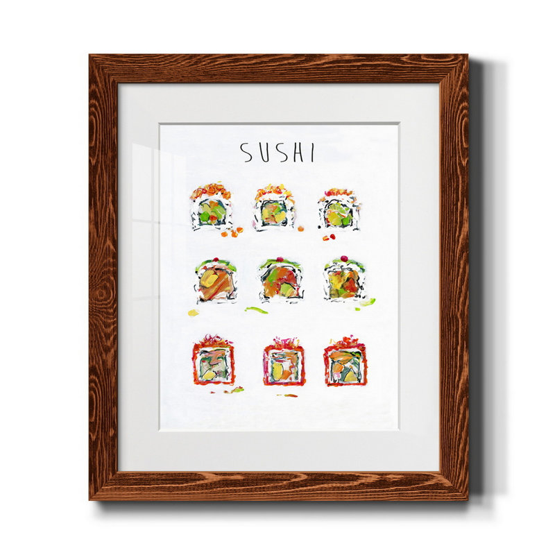 Sushis - Cadre photo, reproduction d'art sur papier, H 24 po x l 18 po x P 1,5 po, Érable