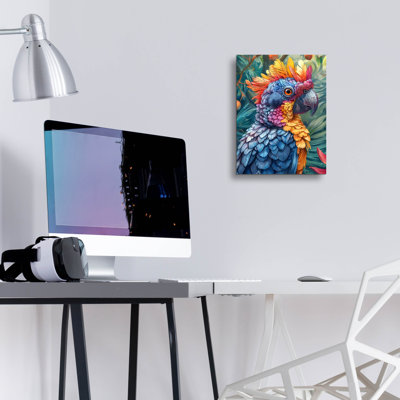 Art mural en verre épique «Parrot In Multicolor» par Momart, 12 po x 16 po