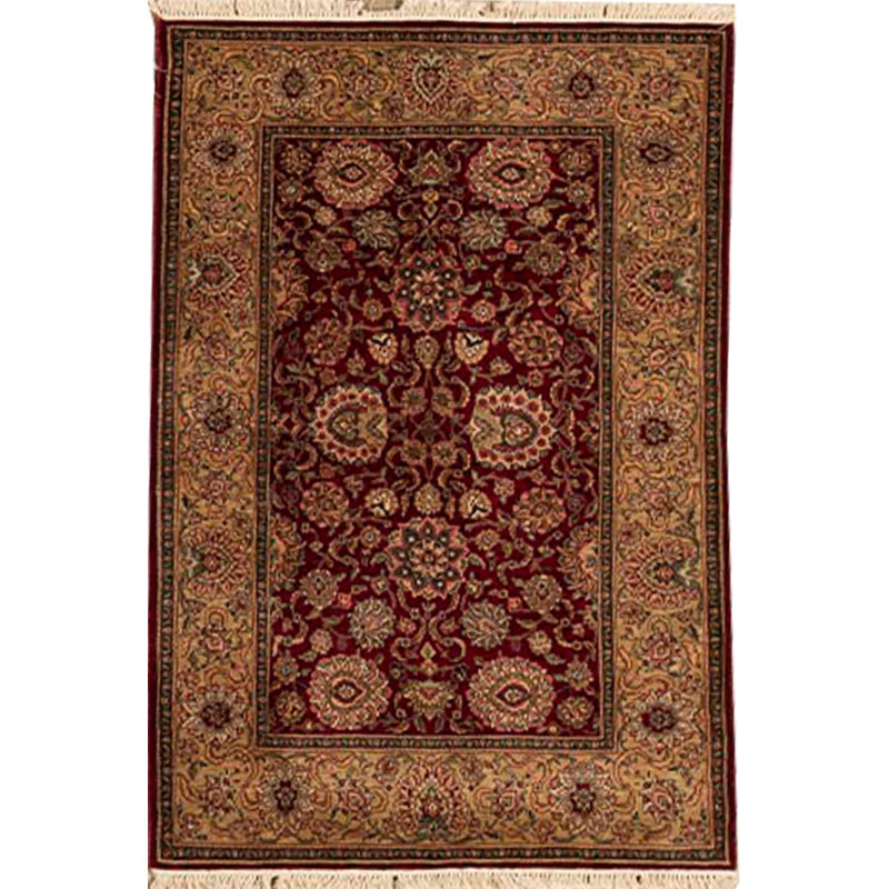 Tapis oriental rouge / vert / crème en laine noué à la main Manchuria