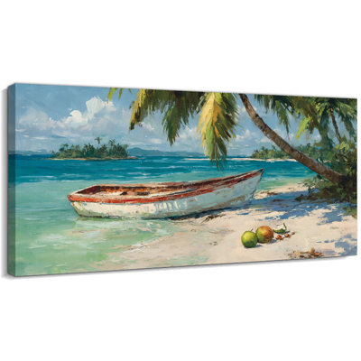  Tropical Beach Scene Canvas Wall Art, Coastal Painting for Living Room Above Sofa, Serene Gallery Wrapped Artwork, Ready to Hang, 12×24 inches