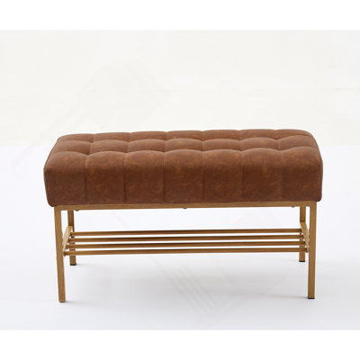 End Of Bed Bench With Shelf,Retro Upholstered Storage Shoe Bench,Modern Bedroom Bench With Metal Legs For Living Room,Entryway,Dining Room,300 Lb by Mercer41