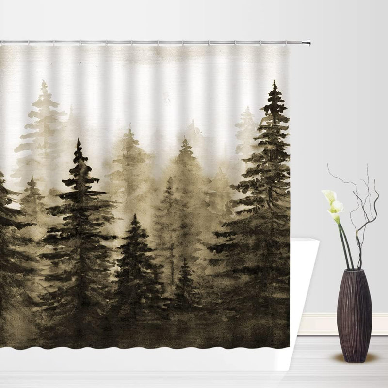 Rideau de douche Misty Forest, Toile brun beige