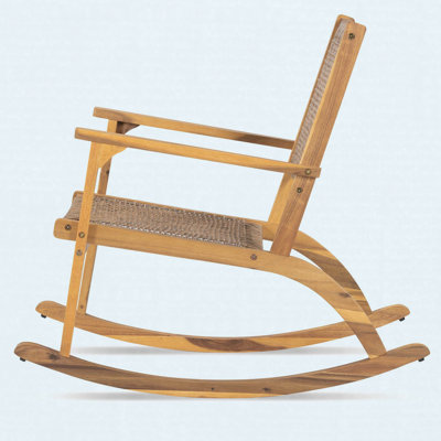 Ensemble de 2 chaises berçantes de patio en bois d'acacia avec siège et dossier en osier et rotin pour porche et cour extérieurs