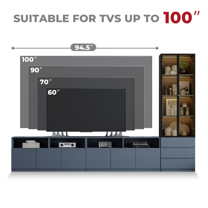 Meuble audio-vidéo Crafton, H 81,1 po x l 118,1 po x P 15,7 po, Gris
