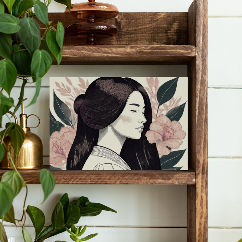 «Serene Woman Floral Portrait Abstract Contemporary Flower Landscape», art mural, H 12 po x l 18 po