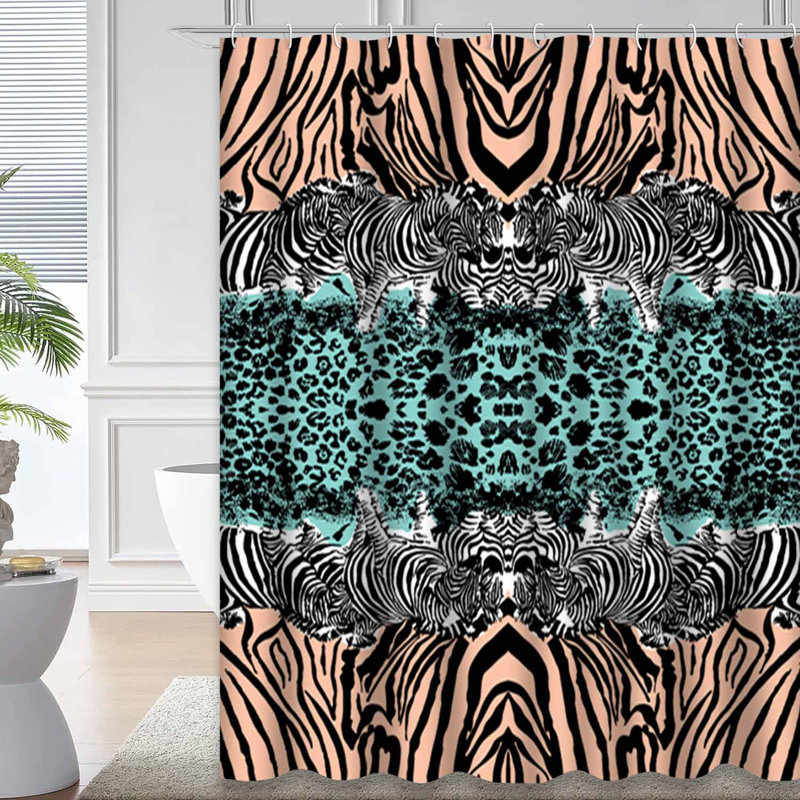 Rideau de douche abstrait à motif abstrait zébré noir et blanc avec 12 crochets, L 72 po x l 84 po