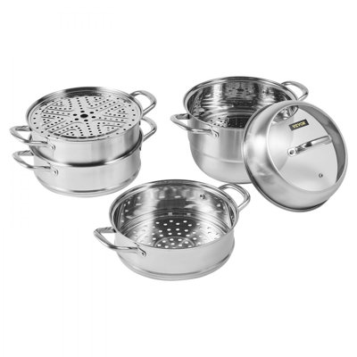 Dumpling Steamer Stainless Steel 5 Titer for for Cook Soup, Noodles, Fishes Work with Gas Electric Grill Stove Top, Dia 30cm/11.8inch, Pot