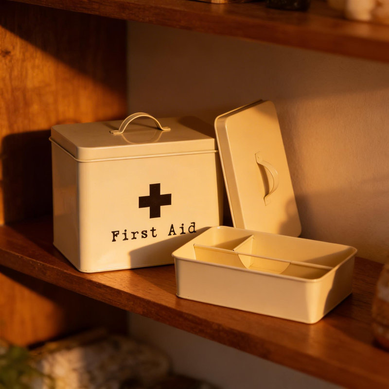 Harbour Housewares Vintage Metal First Aid Box - 29cm, Cream