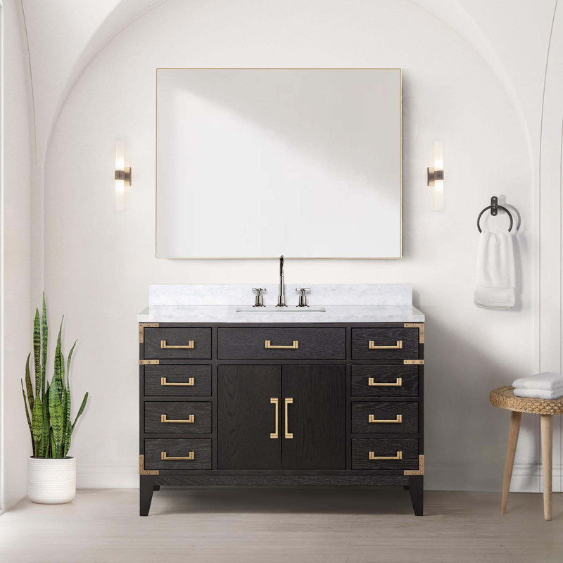 Meuble-lavabo simple avec miroir et plateau en marbre de Carrare