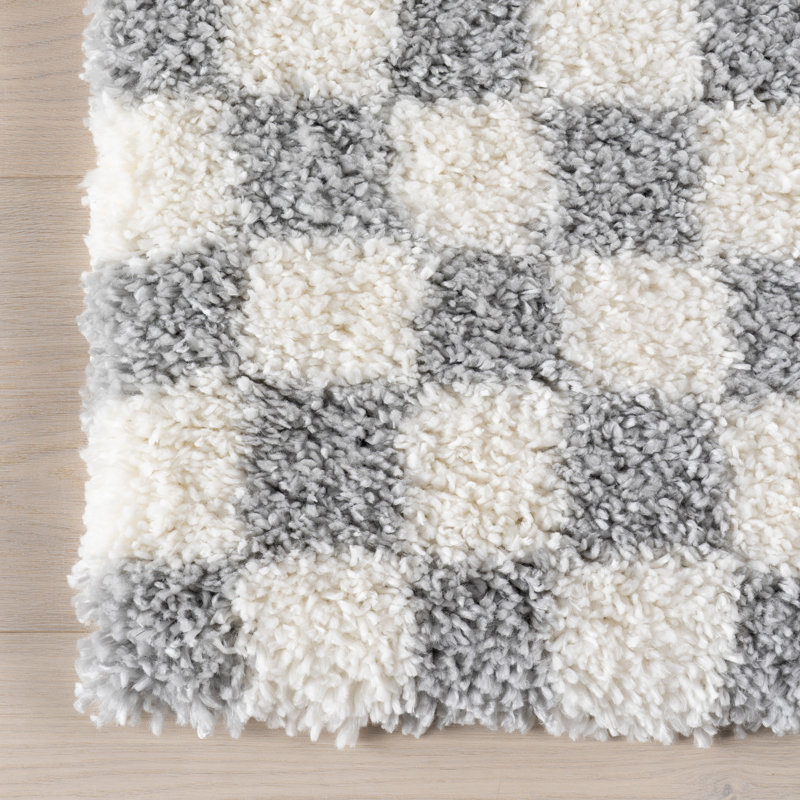 Adelaide Mid-Century Checkered Shag Area Rug, Runner 2'8" x 8'